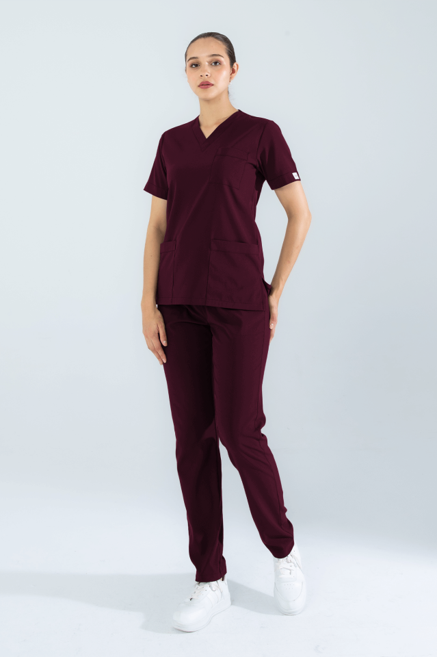 Violet Uniform Kadın Bordo Myra Scrubs Takım