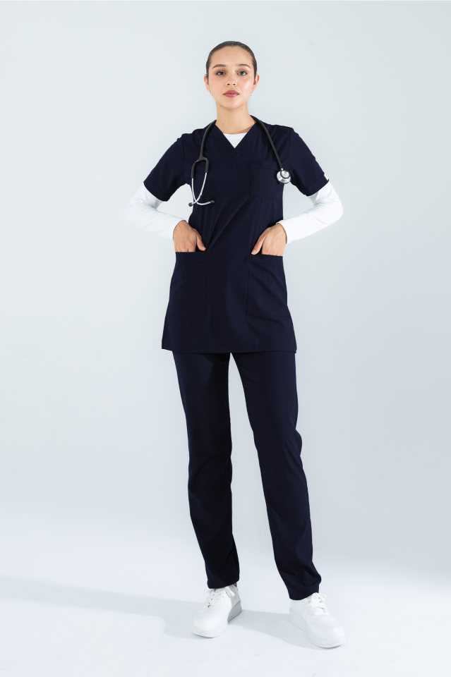 Violet Uniform Lacivert Alia Tunik Scrubs Takım