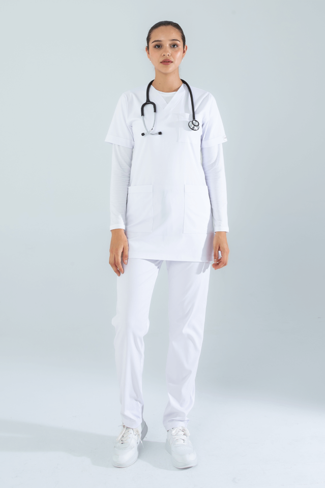 Violet Uniform Beyaz Alia Tunik Scrubs Takım