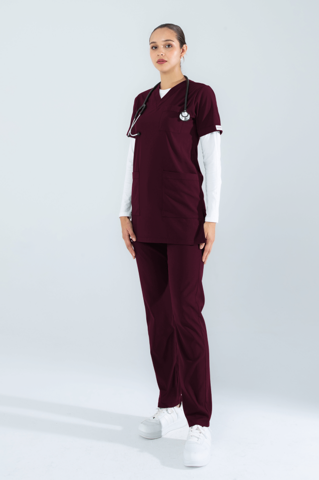 Violet Uniform Bordo Alia Tunik Scrubs Takım