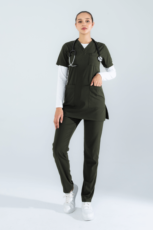 Violet Uniform Haki Alia Tunik Scrubs Takım