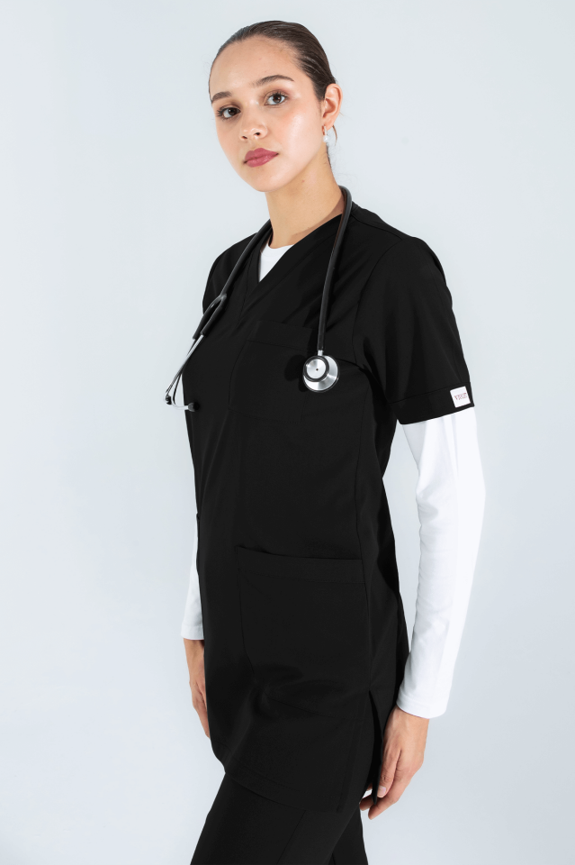 Violet Uniform Siyah Alia Tunik Scrubs Üst