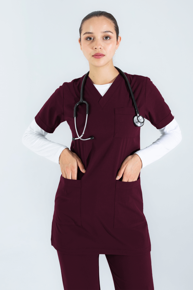Violet Uniform Bordo Alia Tunik Scrubs Üst