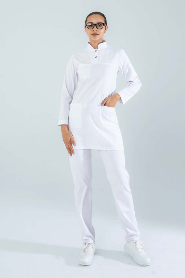 Violet Uniform Beyaz Shamera Tesettür Scrubs Takım