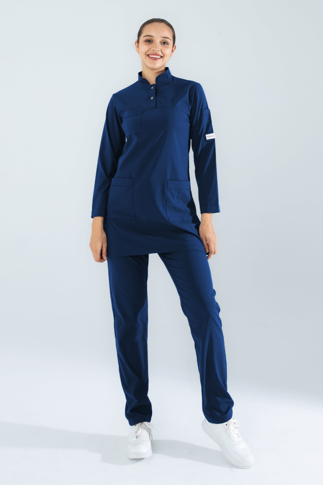 Violet Uniform Petrol Mavisi Shamera Tesettür Scrubs Takım