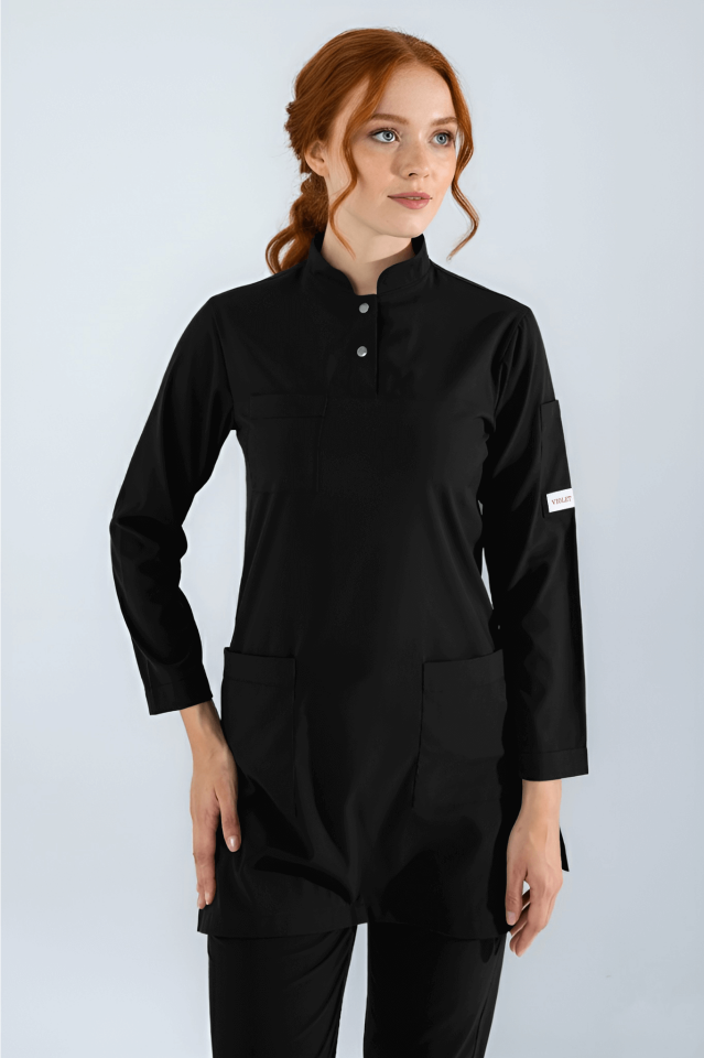 Violet Uniform Siyah Shamera Tesettür Scrubs Üst