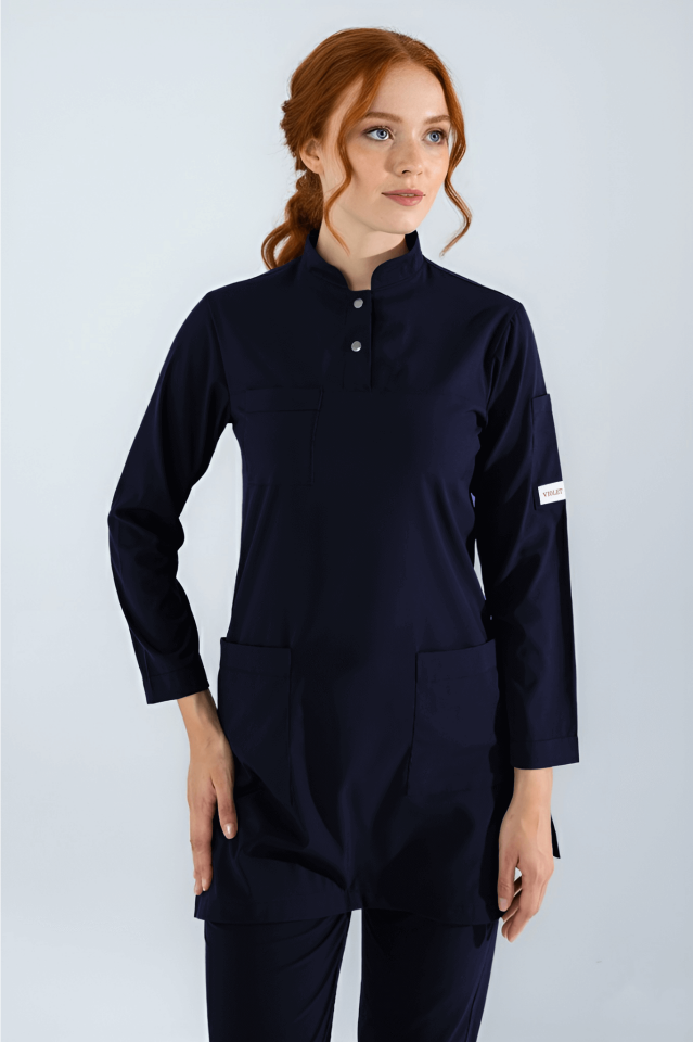 Violet Uniform Lacivert Shamera Tesettür Scrubs Üst