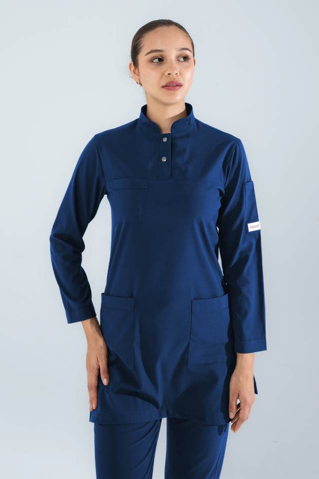Violet Uniform Petrol Mavisi Shamera Tesettür Scrubs Üst