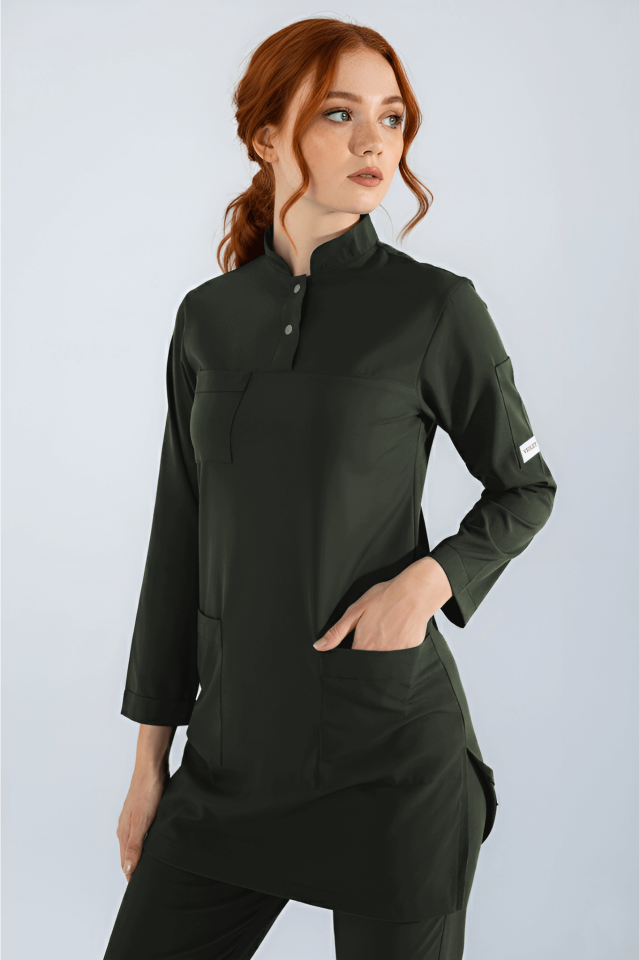 Violet Uniform Haki Shamera Tesettür Scrubs Üst