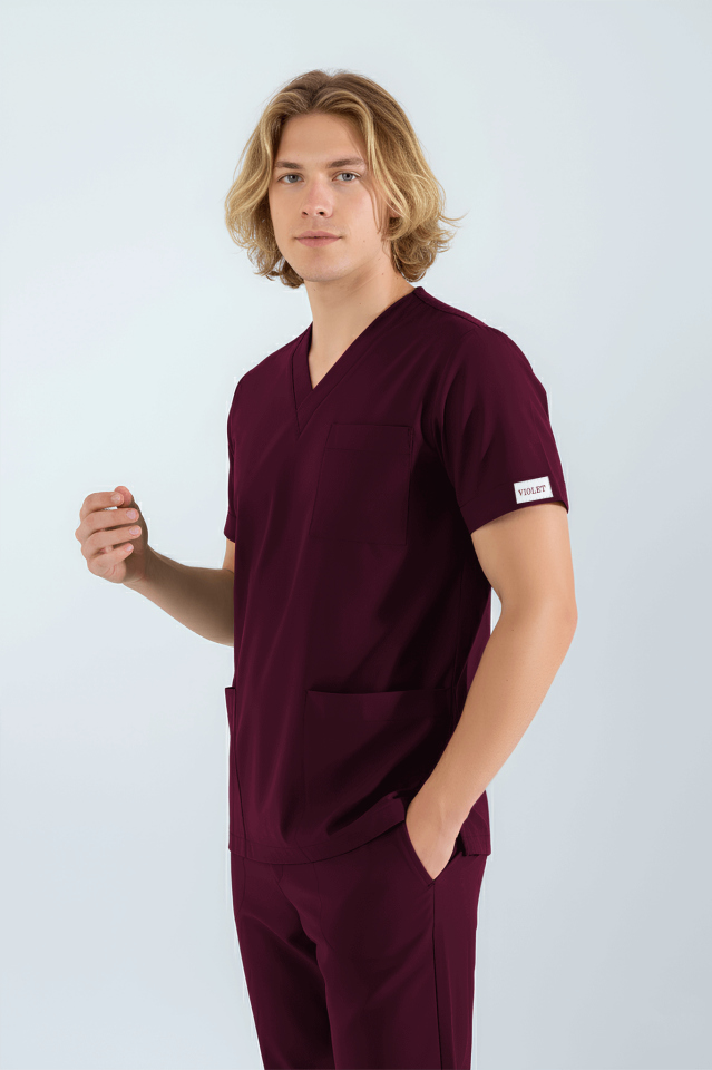Violet Uniform Erkek Bordo Myra Scrubs Takım