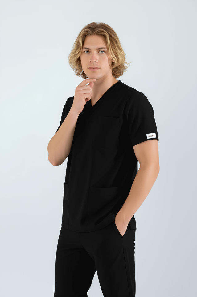 Violet Uniform Erkek Siyah Myra Scrubs Üst