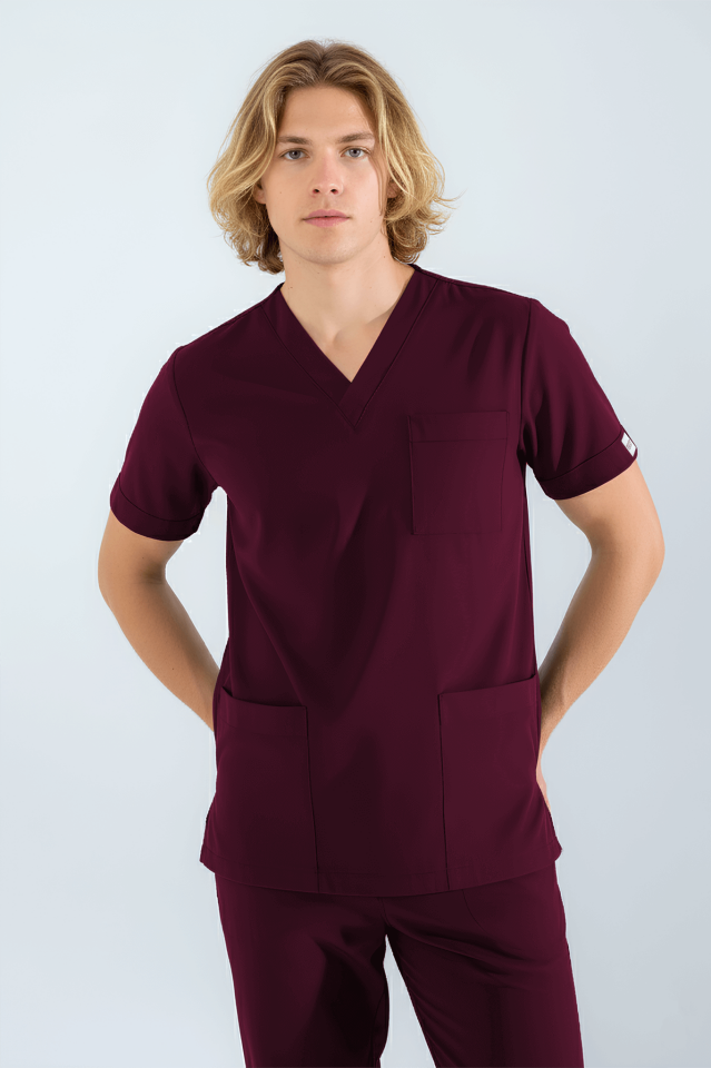 Violet Uniform Erkek Bordo Myra Scrubs Üst