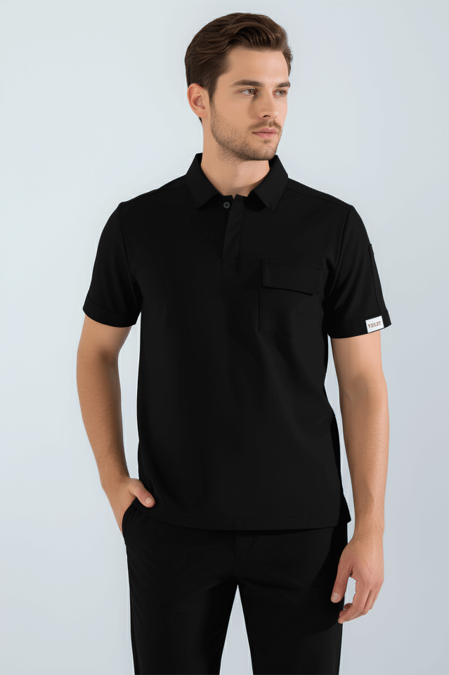 Violet Uniform Erkek Siyah Anka Scrubs Üst