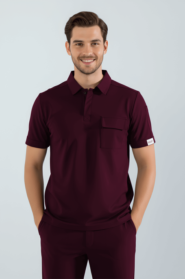 Violet Uniform Erkek Bordo Anka Scrubs Üst