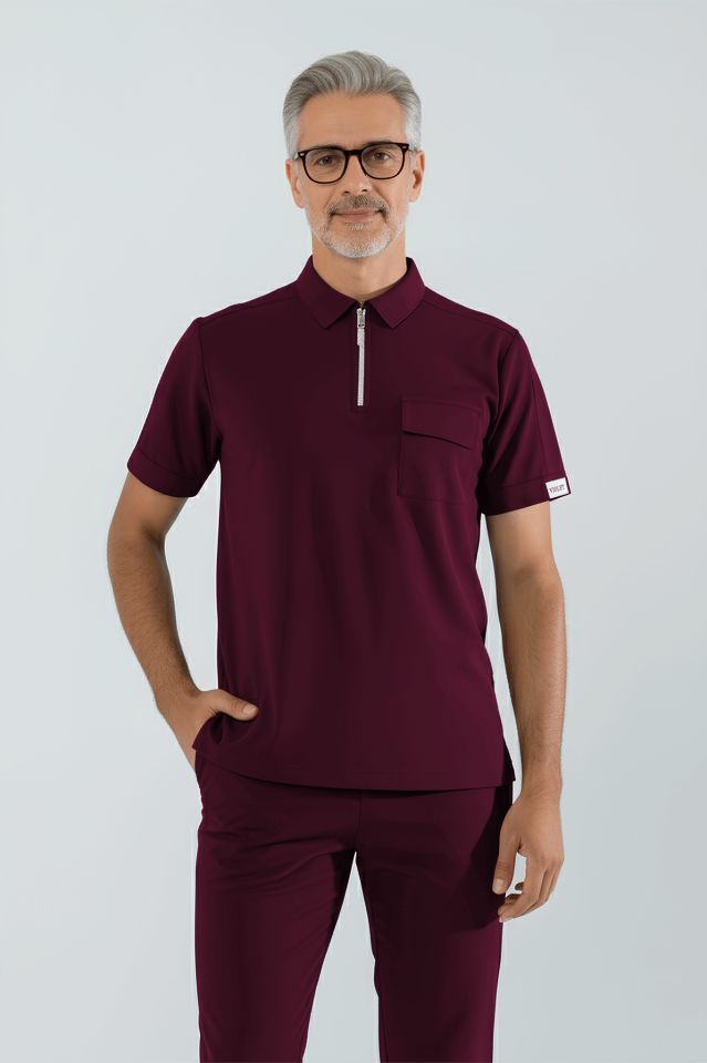 Violet Uniform Erkek Bordo Atlas Scrubs Üst