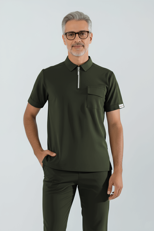 Violet Uniform Erkek Haki Atlas Scrubs Üst