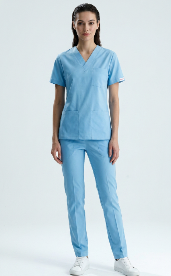 Sağlık Bakanlığı Uyumlu Doktor Hekim Likralı Forma Takımı (Alaskan Blue)